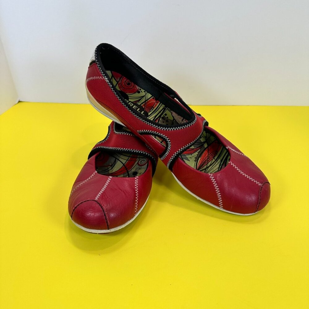 Merrell Mary Jane Slip on Sandals Red Leather Flats J76347 US Size 8.5